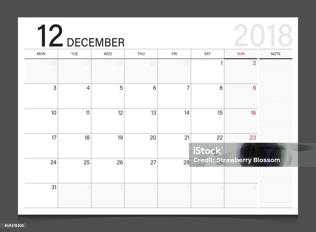 Début de la semaine calendrier 2018 décembre lundi. Calendrier planificateur corporate design template vecteur. - clipart vectoriel de 2018 libre de droits