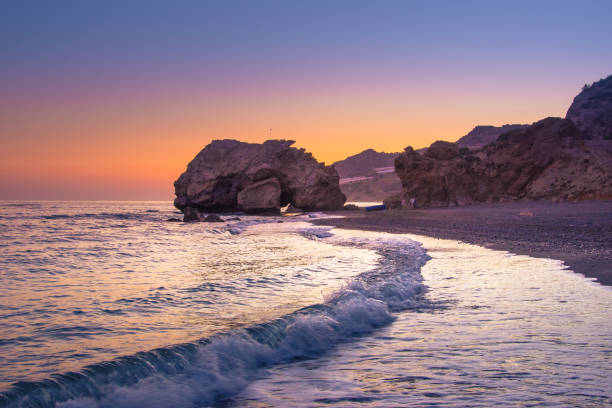 Summer view of a beach at sunset, Tertsa, Crete, Greece