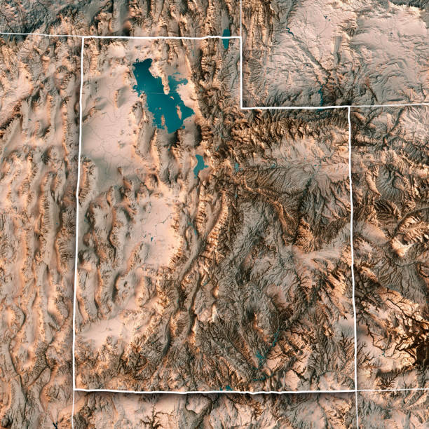 Utah State USA 3D Render Topographic Map Neutral Border 3D Render of a Topographic Map of the State of Utah, USA.
All source data is in the public domain.
Boundaries Level 1: USGS, National Map, National Boundary Data.
https://viewer.nationalmap.gov/basic/#productSearch
Relief texture and Rivers: SRTM data courtesy of USGS. URL of source image: 
https://e4ftl01.cr.usgs.gov//MODV6_Dal_D/SRTM/SRTMGL1.003/2000.02.11/
Water texture: SRTM Water Body SWDB:
https://dds.cr.usgs.gov/srtm/version2_1/SWBD/ lake utah stock pictures, royalty-free photos & images