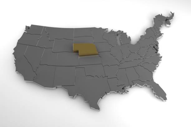 istock United States of America, 3d metallic map, whith Nebraska state highlighted. 3d render 849395544