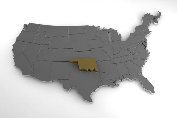istock United States of America, 3d metallic map, with Oklahoma state highlighted. 3d render 849395608