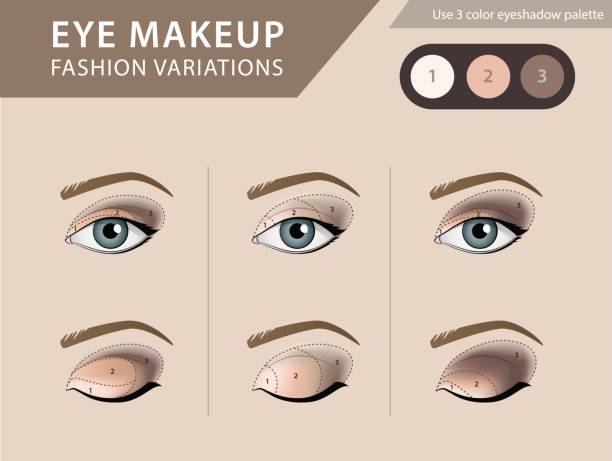 Eye makeup tutorial, eyeshadow vector template Eye makeup tutorial, eyeshadow fashion vector template cosmetology bags pictures stock illustrations