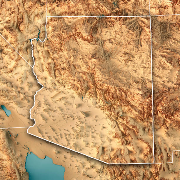 frontera de los e.e.u.u. estado de arizona render 3d mapa topográfico - colorado plateau fotografías e imágenes de stock