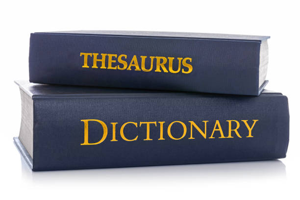 thesaurus e dizionario isolati su bianco - hardcover book education single word horizontal foto e immagini stock