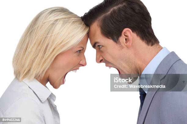 Colleagues Shouting Against Each Other Stock Photo - Download Image Now - 20-29 Years, 25-29 Years, Adult