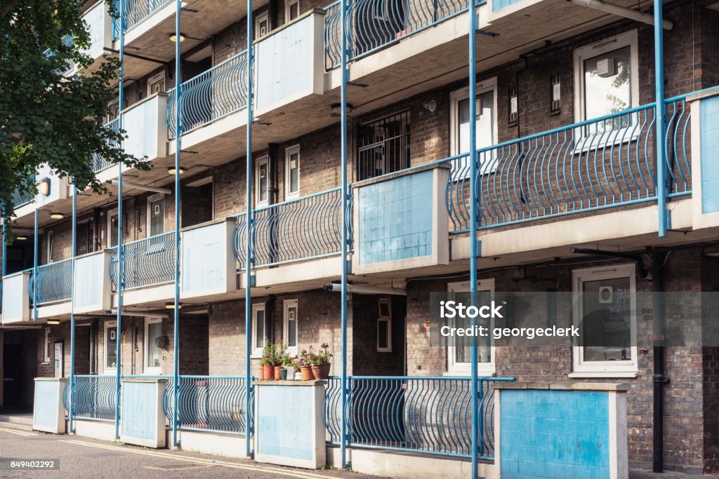 Housing development in Hoxton, East London Apartment homes in a social housing block in Hoxton, in East London. Public Housing Stock Photo