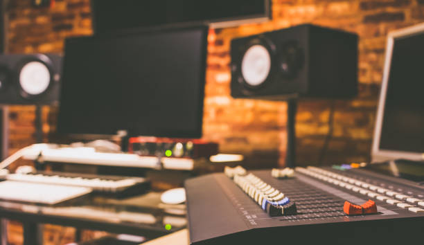 istock digital recording, broadcasting, editing & post production studio, music background 849404250