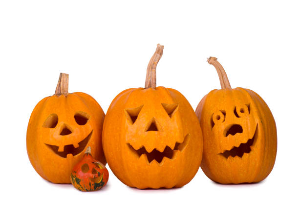 istock Halloween pumpkin, three funny face isolated on white background 849409712