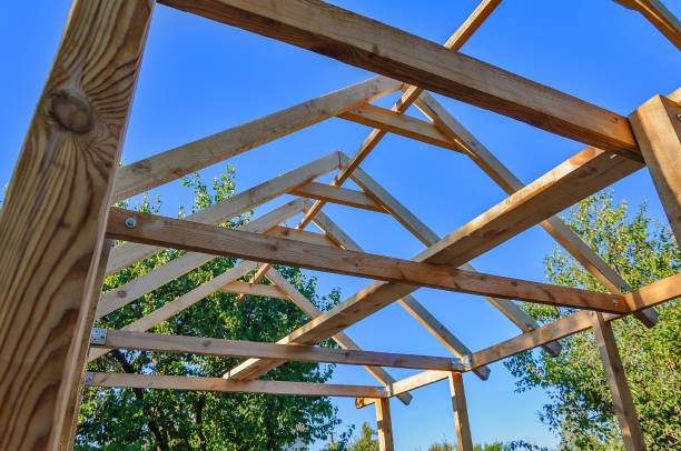 Frame of an unfinished wooden pergola for rest