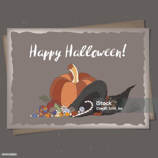 Halloween Greeting Card Based On Hand Drawn Elements Stock Illustration - Download Image Now