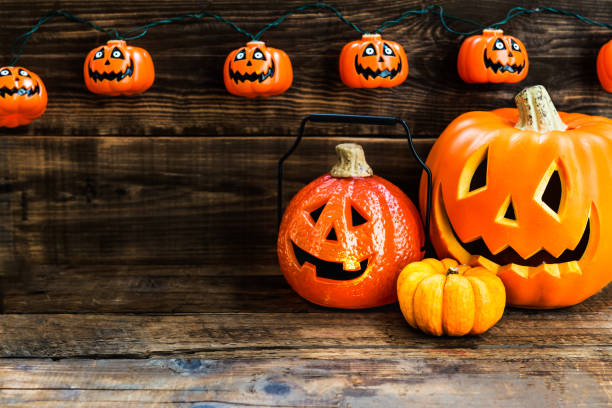 istock Halloween Card with cute little pumpkins 849428622