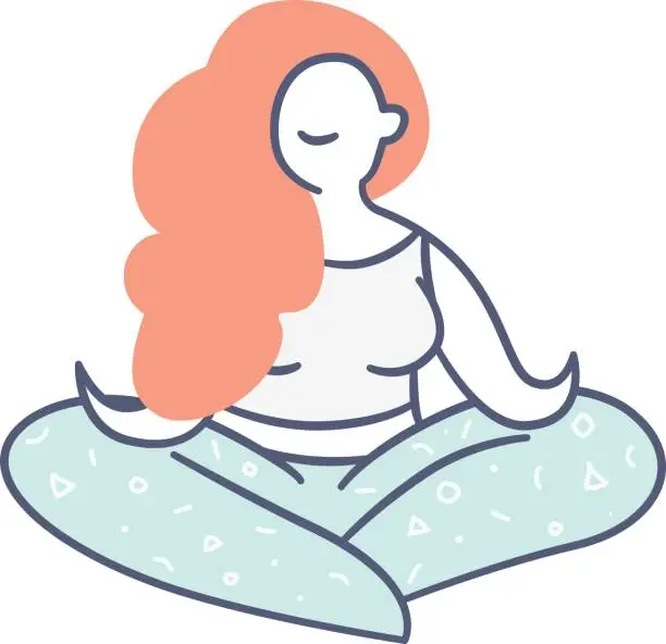 Vector illustration of Vector illustration. Cute redhead woman practicing yoga.