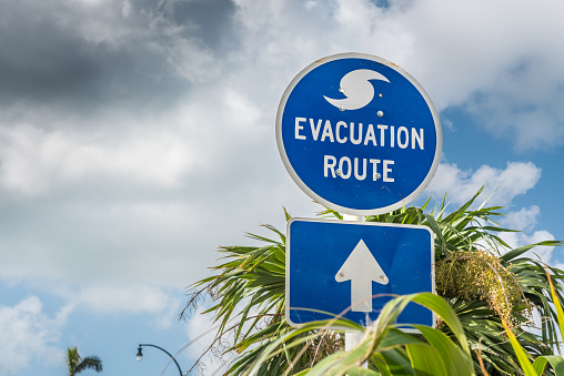 Hurricane Evacuation Route Road Sign.