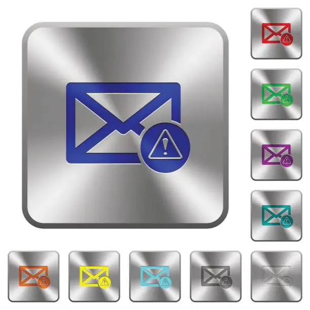 Vector illustration of Mail warning rounded square steel buttons