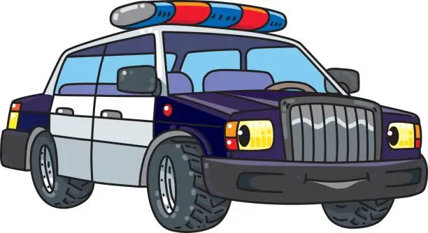 Vector illustration of Funny small police car with eyes