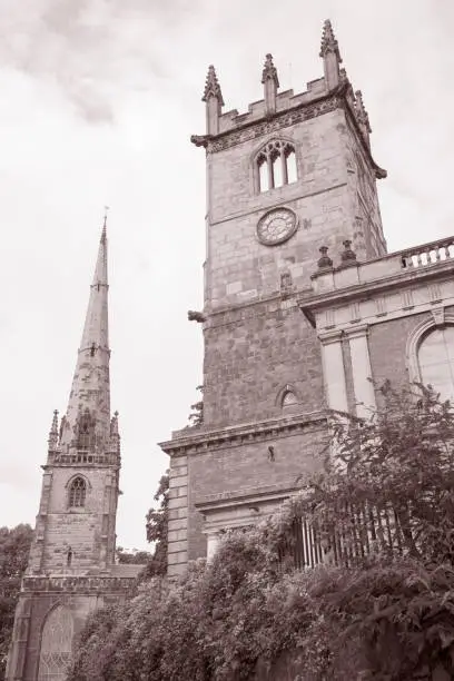 St Julians and St Marys Church; Shrewsbury, England; UK in Black and White Sepia Tone