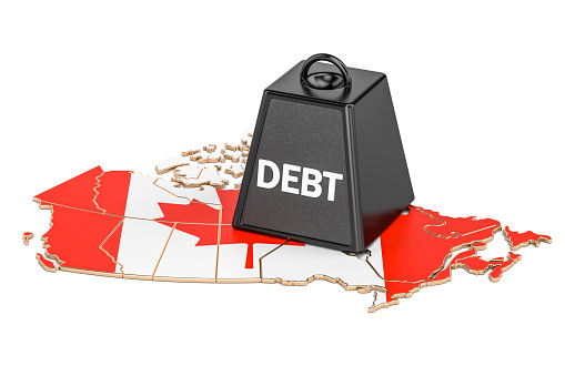 Canadian national debt or budget deficit, financial crisis concept, 3D rendering
