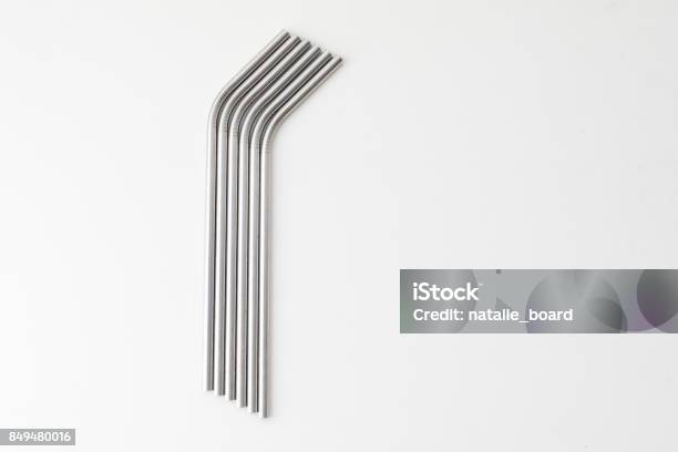 Metal Straws From Above Stock Photo - Download Image Now - Drinking Straw, Metal Straw, White Background