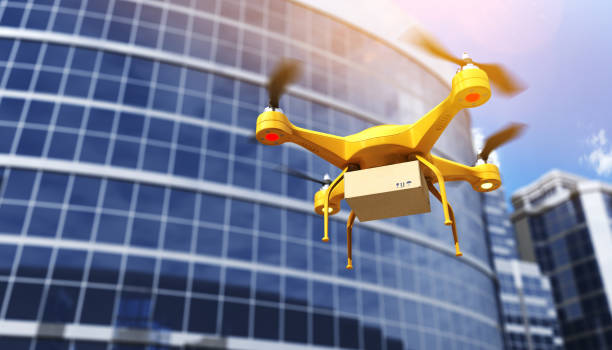Quadrocopter carrying a parcell Quadrocopter carrying a parcell. 3D illustration drone point of view stock pictures, royalty-free photos & images