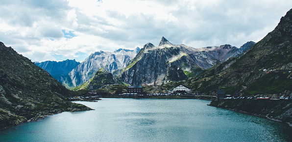 Majestic mountain lake in Switzerland. Idyllic landscape with clear mountain lake in the Alps.