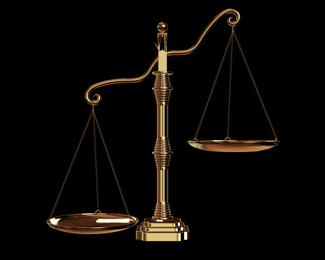 Golden Scale Isolated On Black Background Uneven Stock Photo - Download  Image Now - Weight Scale, Imbalance, Legal System - iStock