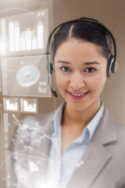 istock Gorgeous cheerful businesswoman using futuristic interface hologram 849492062