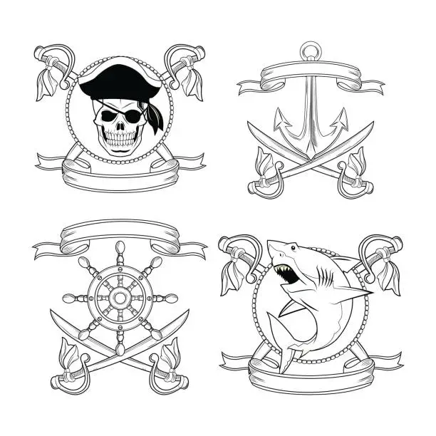 Vector illustration of cartoon pirate tattoo design