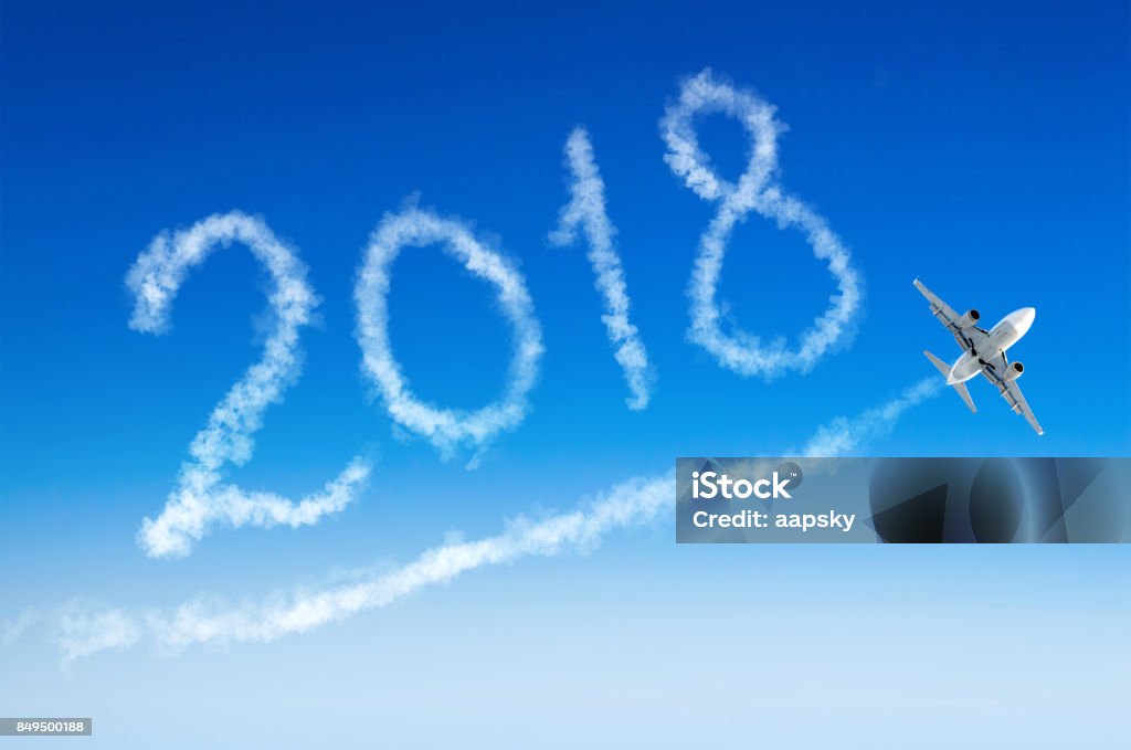 Happy New year 2018 drawing by airplane in the sky 2018 Stock Photo