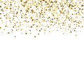 Gold starfall on white background. Abstract background.
