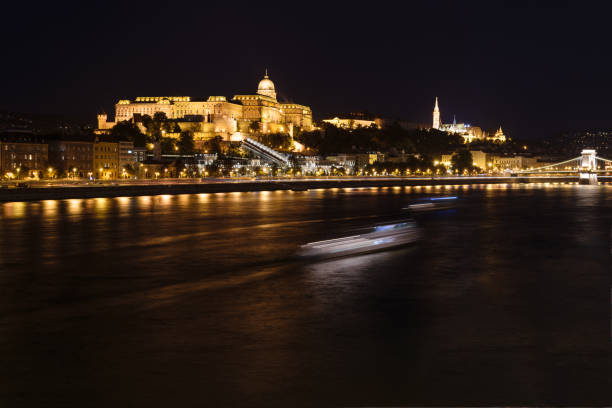 Danube at night, Hungary, Budapest stock photo