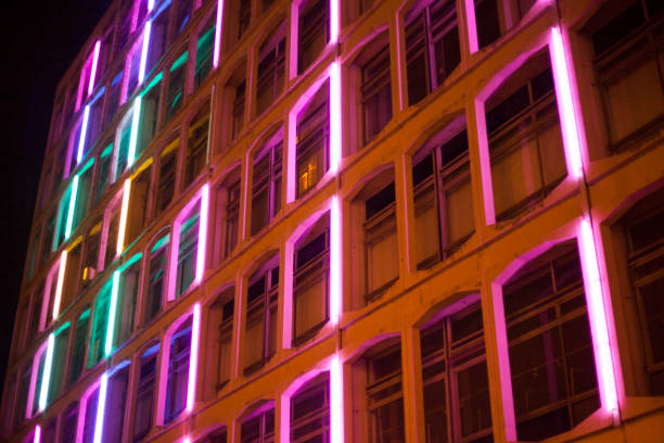 istock Illuminated building at night with fancy lights 849509954