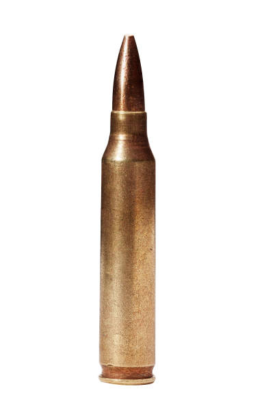 5.56x45mm NATO intermediate cartridges isolated on white. stock photo