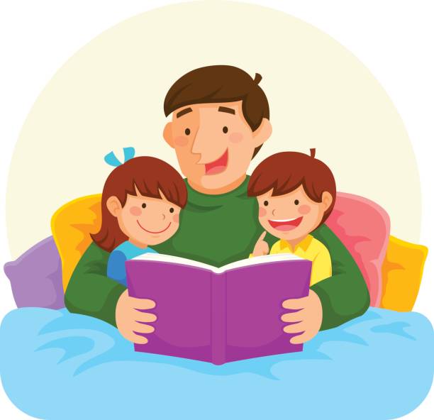 illustrazioni stock, clip art, cartoni animati e icone di tendenza di andare a dormire storia con papà - bedtime stories