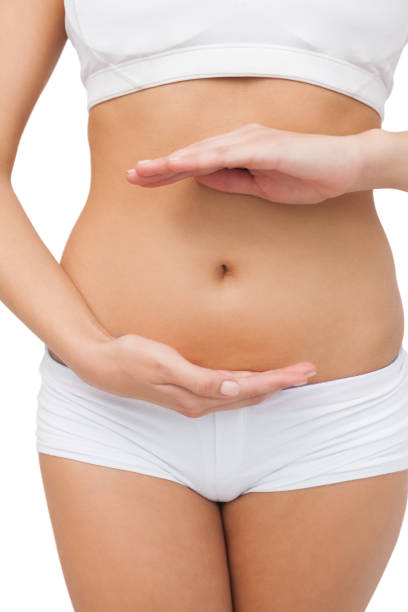 istock Close up of slim woman presenting with her hands 849521454