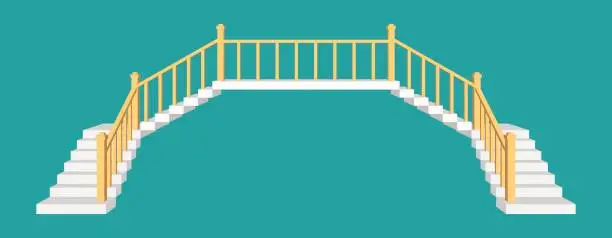 Vector illustration of Stairs with a rail. Front view vector illustration.