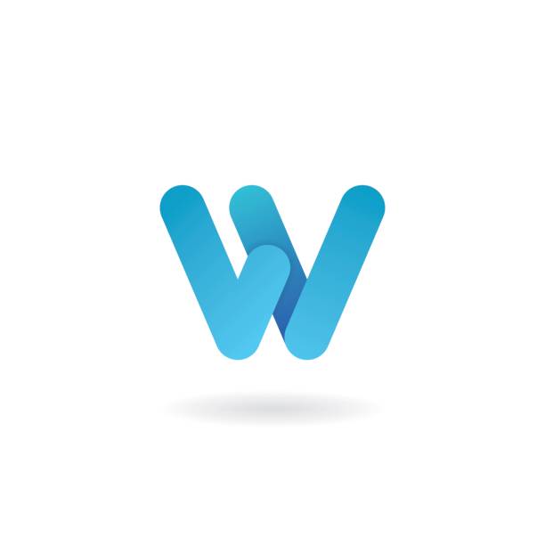 Letter W logo. Blue vector icon. Ribbon styled font. Letter W logo. Blue vector icon. Ribbon styled font letter w stock illustrations