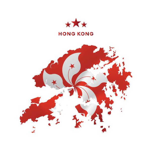 mapa hongkongu z machającą flagą. ilustracja wektorowa. - flag china chinese flag majestic stock illustrations