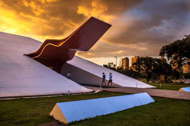 Ibirapuera Auditorium Sao Paulo, Brazil. April 22, 2011: Sundown view of facade of the Ibirapuera Auditorium is a building conceived by Oscar Niemeyer, Situated in Ibirapuera Park in Sao Paulo ibirapuera park stock pictures, royalty-free photos & images
