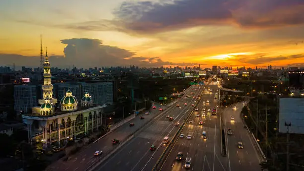 Photo of mosque with road in twilight time