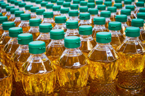 istock Cooking oil bottles at factory warehouse 849558464