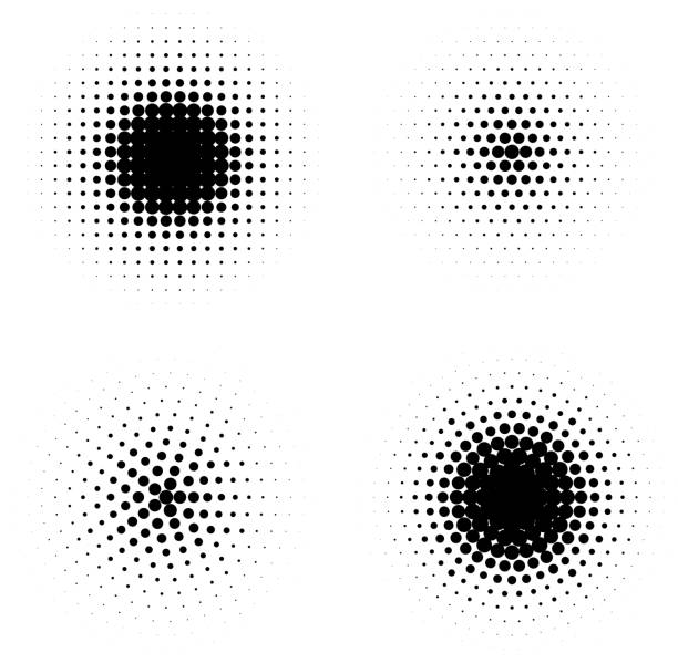Vector pop art dotted halftone circles set Vector abstract halftone circles set.  Abstract dotted gradient design elements. Grunge halftone textured patterns with dots. Pop art dotted circle templates set clubwear stock illustrations