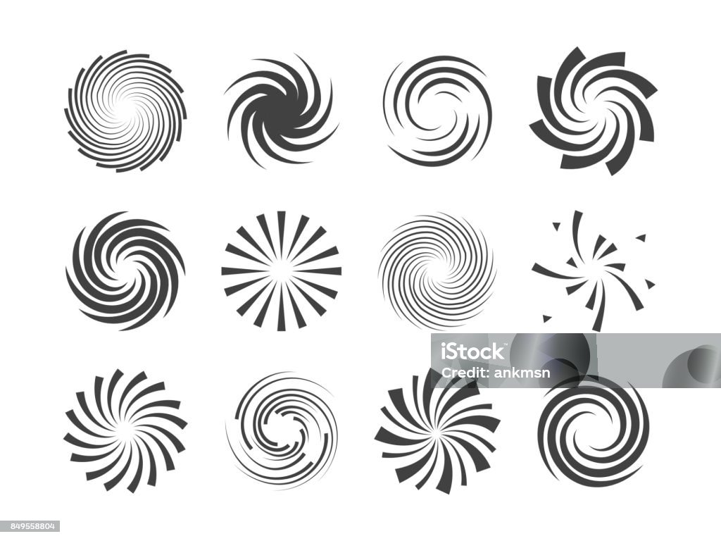 Spirale und Wirbel Bewegung verdrehen Kreise Design Element Sets - Lizenzfrei Windung Vektorgrafik
