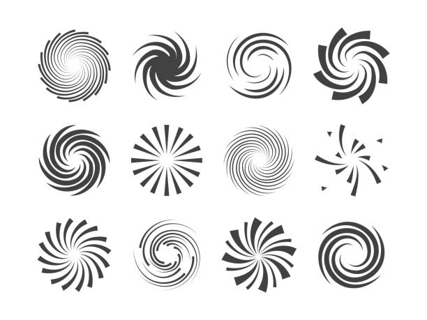 spirale und wirbel bewegung verdrehen kreise design element sets - radiale symmetrie stock-grafiken, -clipart, -cartoons und -symbole