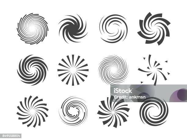 Mouvement En Spirale Et Tourbillon Torsion Cercles Ensemble Déléments De Conception Vecteurs libres de droits et plus d'images vectorielles de Circonvolution