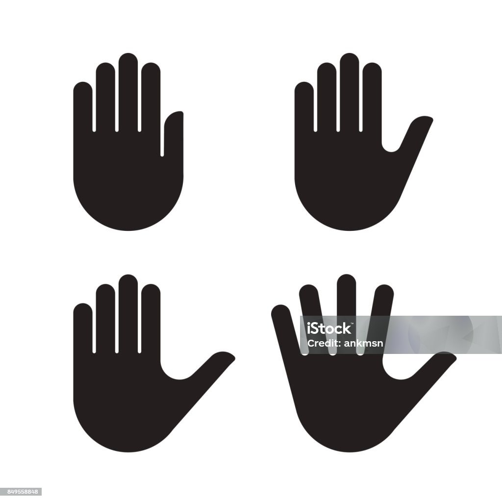 Icono de la silueta negra de mano humana establece colección - arte vectorial de Mano libre de derechos