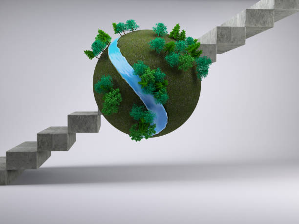 istock Earth floating in front of stairs 849566448