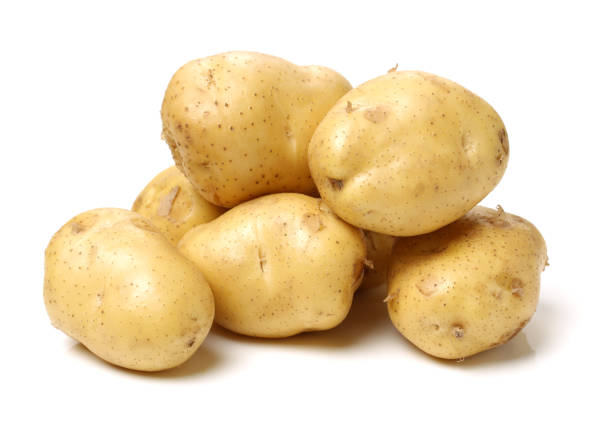 potatoes on the white background - raw potato vegetable white raw imagens e fotografias de stock