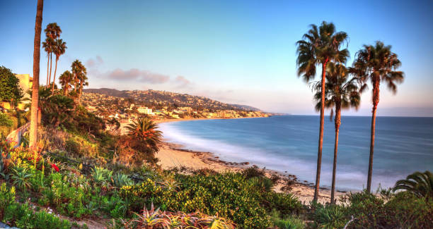 main beach in laguna beach - orange county california beach stock-fotos und bilder