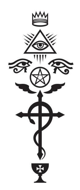 CRUX SERPENTINES (The Serpent Cross) CRUX SERPENTINES (The Serpent Cross). Mystical signs and Occult symbols of Illuminati and Freemasonry. egyptian demons stock illustrations