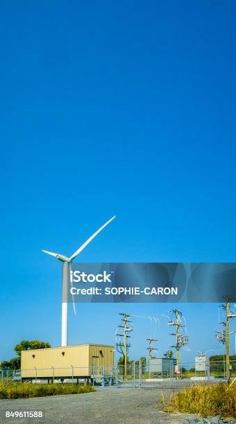 Wind Turbine And Subsectioning Station Stock Photo - Download Image Now - Blue, Canada, Industry